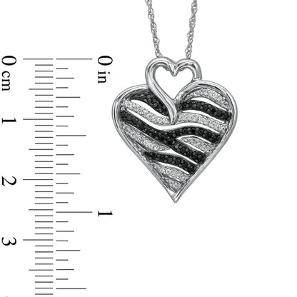 0.25 CT. T.W. Enhanced Black and White Natural Diamond Zebra Heart Pendant in Sterling Silver