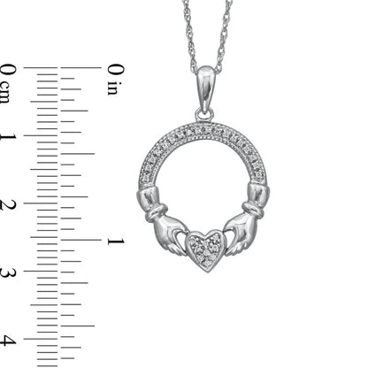 Natural Diamond Accent Claddagh Circle Pendant in Sterling Silver