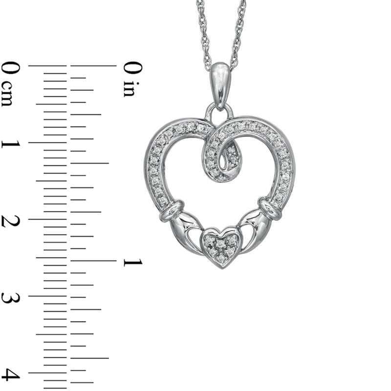 0.13 CT. T.W. Natural Diamond Claddagh Loop Heart Pendant in Sterling Silver
