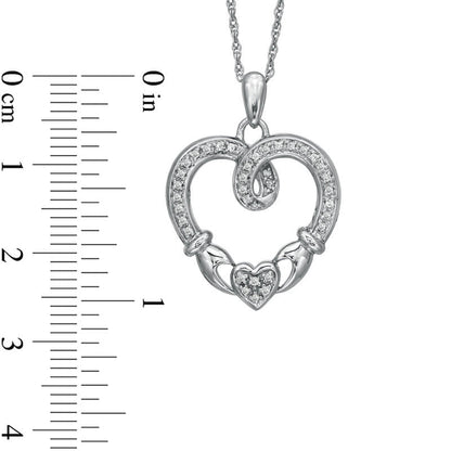 0.13 CT. T.W. Natural Diamond Claddagh Loop Heart Pendant in Sterling Silver