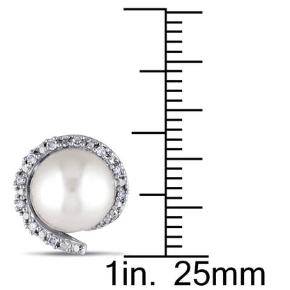 8.0 - 8.5mm Cultured Freshwater Pearl and 0.1 CT. T.W. Diamond Frame Stud Earrings in 10K White Gold