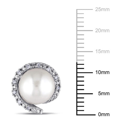 8.0 - 8.5mm Cultured Freshwater Pearl and 0.1 CT. T.W. Diamond Frame Stud Earrings in 10K White Gold