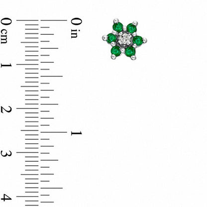 Emerald and Diamond Accent Flower Stud Earrings in 14K White Gold