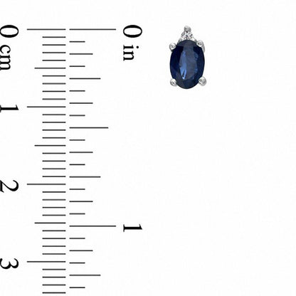 Oval Blue Sapphire and Diamond Accent Stud Earrings in 14K White Gold
