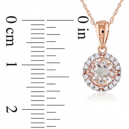 6.0mm Morganite and Natural Diamond Accent Frame Pendant in 10K Rose Gold - 17
