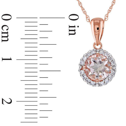6.0mm Morganite and Natural Diamond Accent Frame Pendant in 10K Rose Gold - 17