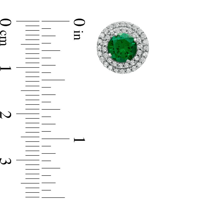 Lab-Created Emerald and 0.38 CT. T.W. Diamond Frame Stud Earrings in 10K White Gold
