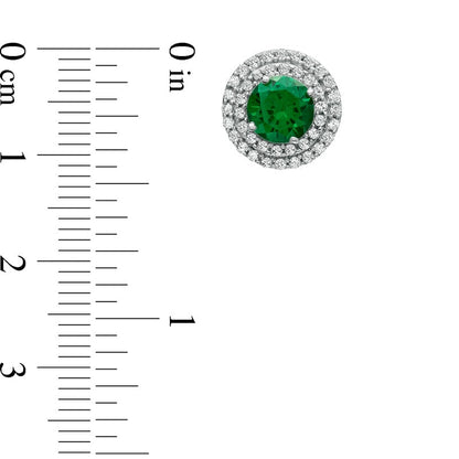 Lab-Created Emerald and 0.38 CT. T.W. Diamond Frame Stud Earrings in 10K White Gold