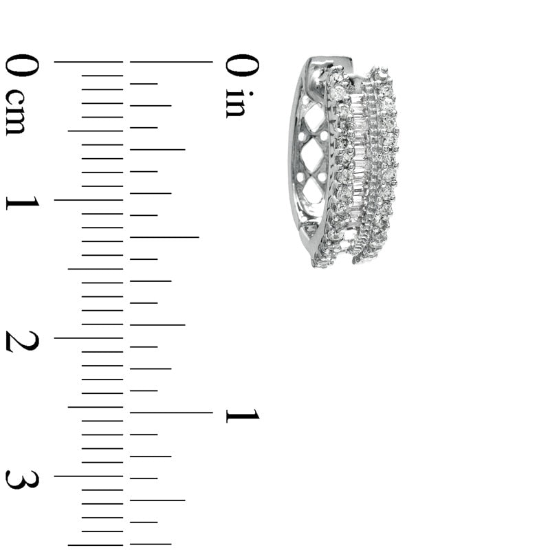 0.5 CT. T.W. Round and Baguette Diamond Hoop Earrings in 10K White Gold