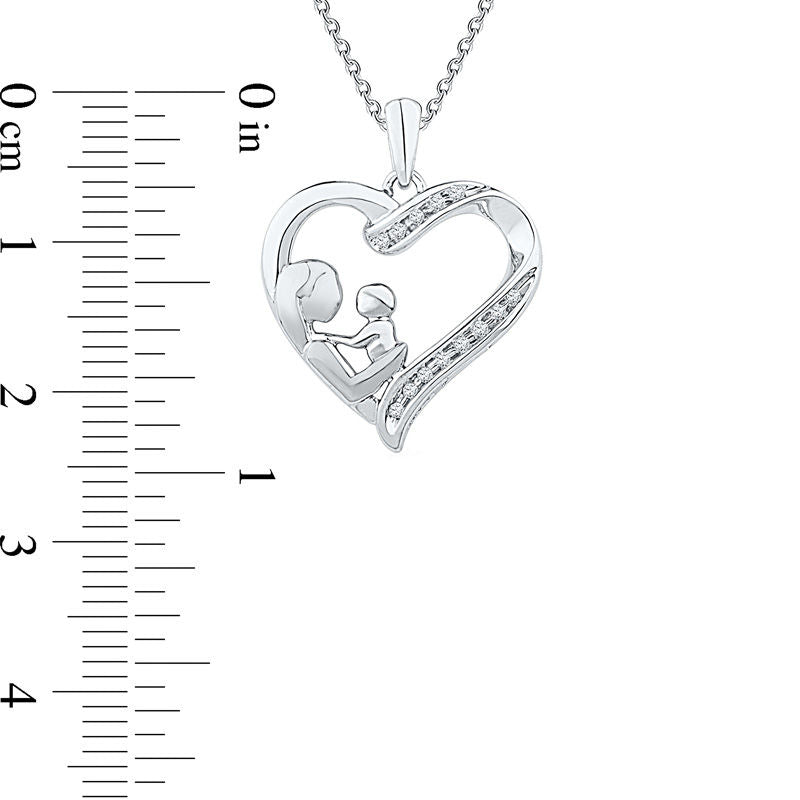 Natural Diamond Accent Motherly Love Heart Pendant in Sterling Silver