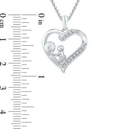 Natural Diamond Accent Motherly Love Heart Pendant in Sterling Silver