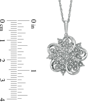 0.14 CT. T.W. Natural Diamond Star Flower Pendant in Sterling Silver