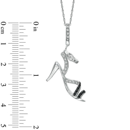 0.14 CT. T.W. Enhanced Black and White Natural Diamond Stiletto Sandal Pendant in Sterling Silver