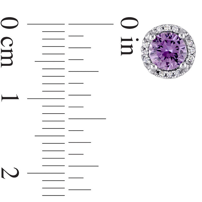 5.0mm Lab-Created Alexandrite and Diamond Accent Frame Stud Earrings in 10K White Gold