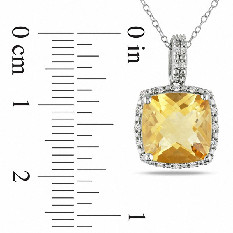 Cushion-Cut Citrine and 0.1 CT. T.W. Natural Diamond Frame Pendant in Sterling Silver