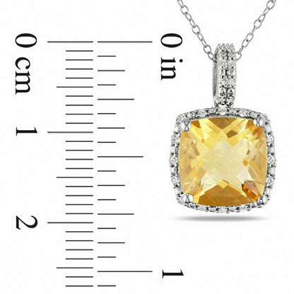 Cushion-Cut Citrine and 0.1 CT. T.W. Natural Diamond Frame Pendant in Sterling Silver