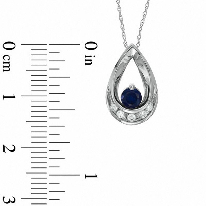 Lab-Created Blue Sapphire and Diamond Accent Teardrop Pendant in 10K White Gold
