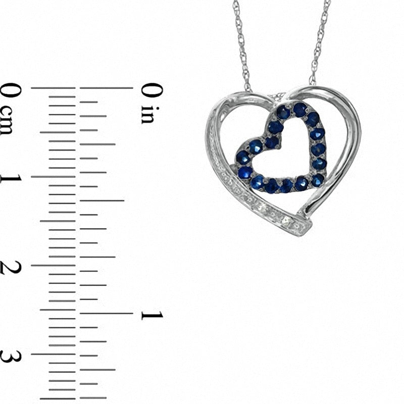 Blue Sapphire and Natural Diamond Accent Double Heart Pendant in 10K White Gold