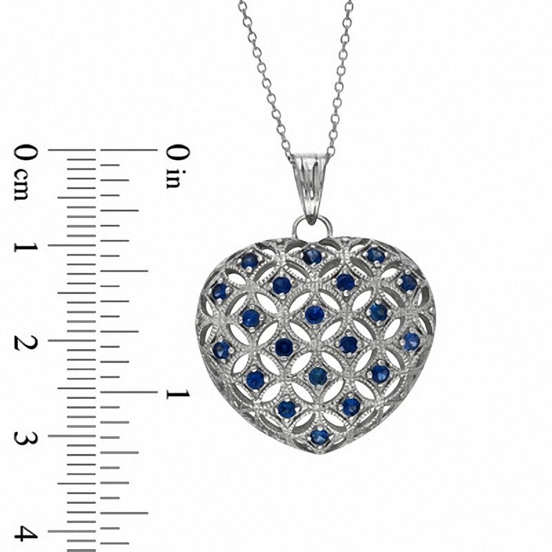 Lab-Created Blue Sapphire Puffed Heart Pendant in Sterling Silver