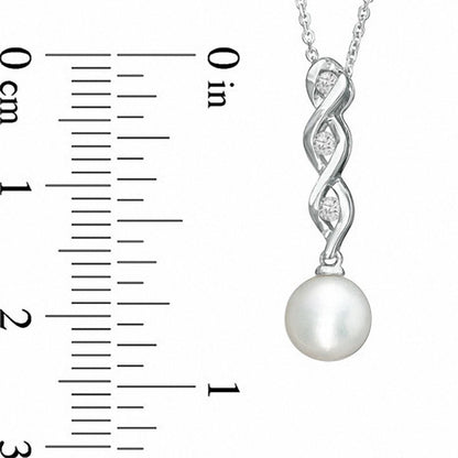 7.0mm Cultured Freshwater Pearl and Lab-Created White Sapphire Swirl Pendant in Sterling Silver