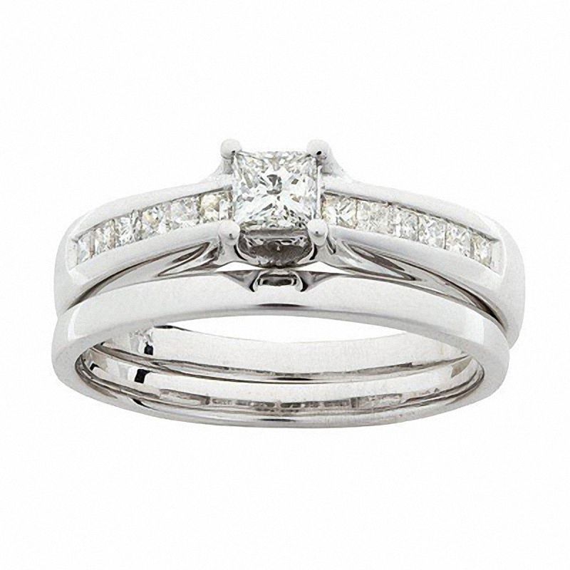 1/2 CT. Princess-Cut Diamond Bridal Engagement Ring Set 14K White Gold