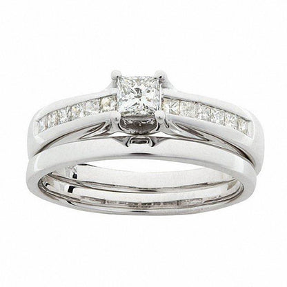1/2 CT. Princess-Cut Diamond Bridal Engagement Ring Set 14K White Gold