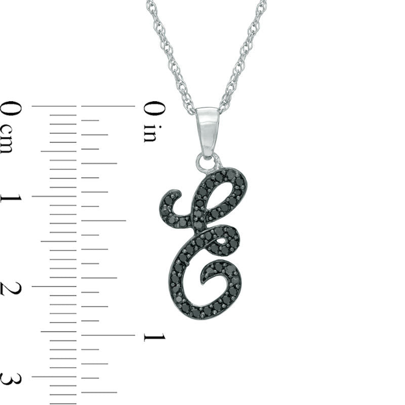 0.25 CT. T.W. Enhanced Black Natural Diamond E" Initial Pendant in Sterling Silver"