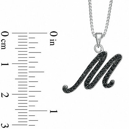 0.25 CT. T.W. Enhanced Black Natural Diamond M" Initial Pendant in Sterling Silver"
