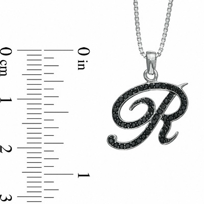 0.25 CT. T.W. Enhanced Black Natural Diamond R" Initial Pendant in Sterling Silver"