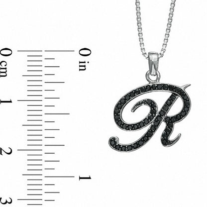 0.25 CT. T.W. Enhanced Black Natural Diamond R" Initial Pendant in Sterling Silver"