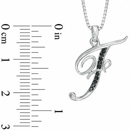 Enhanced Black Natural Diamond Accent F" Initial Pendant in Sterling Silver"