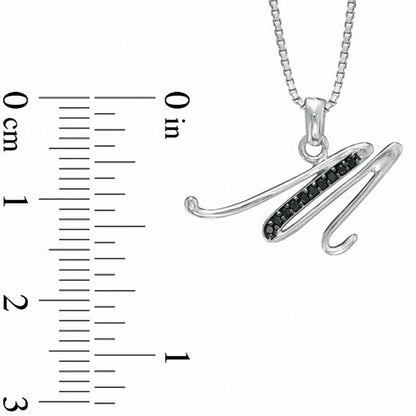 Enhanced Black Natural Diamond Accent M" Initial Pendant in Sterling Silver"