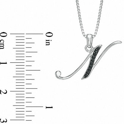 Enhanced Black Natural Diamond Accent N" Initial Pendant in Sterling Silver"