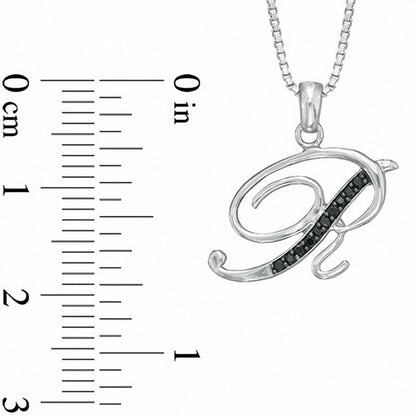 Enhanced Black Natural Diamond Accent R" Initial Pendant in Sterling Silver"