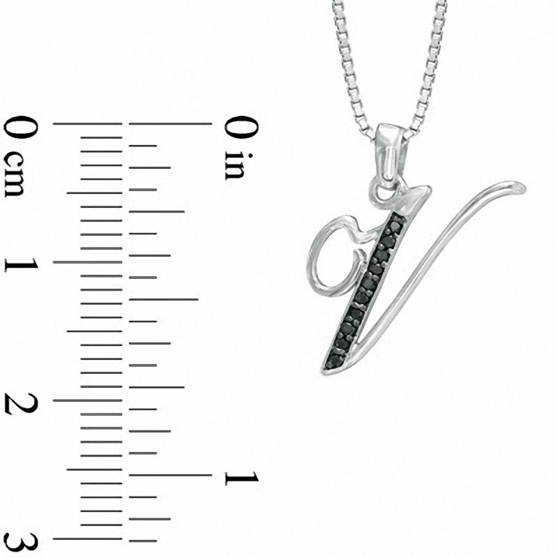 Enhanced Black Natural Diamond Accent V" Initial Pendant in Sterling Silver"