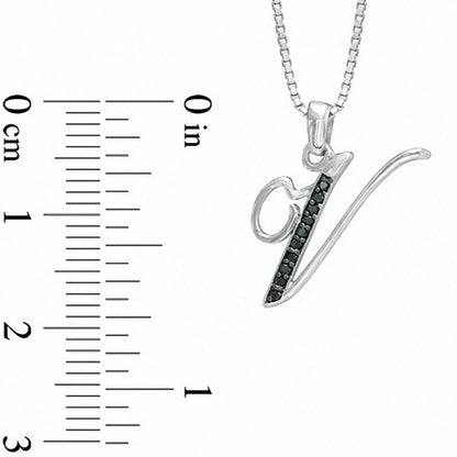 Enhanced Black Natural Diamond Accent V" Initial Pendant in Sterling Silver"