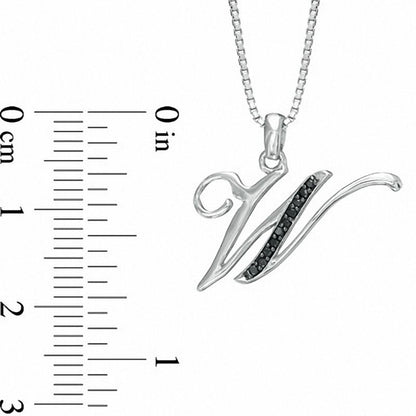 Enhanced Black Natural Diamond Accent W" Initial Pendant in Sterling Silver"