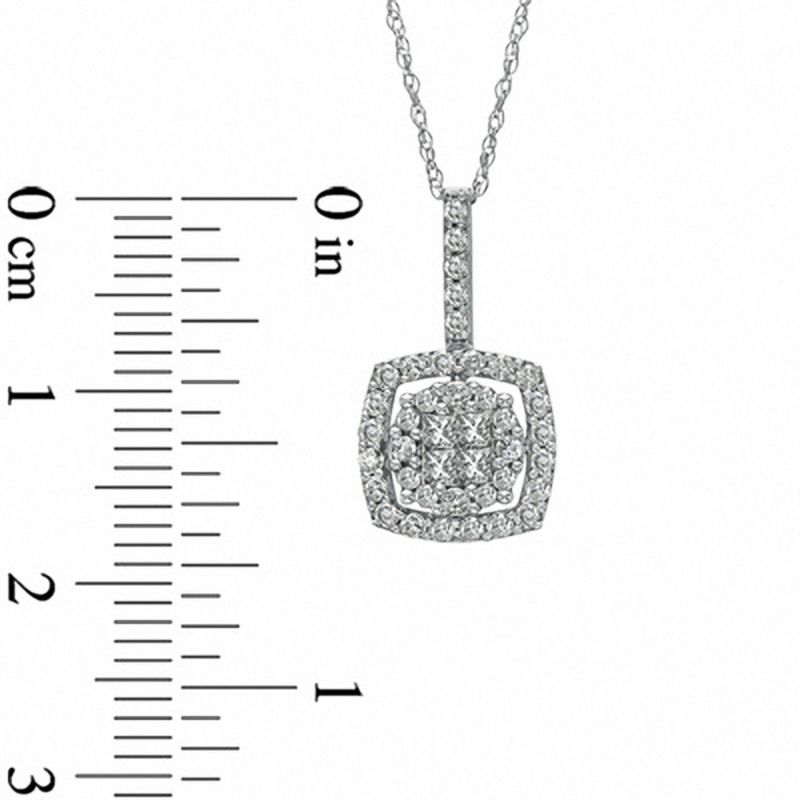 0.5 CT. T.W. Quad Princess-Cut Natural Diamond Frame Pendant in 10K White Gold