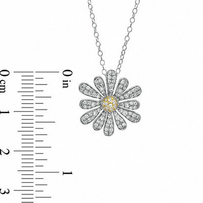 0.5 CT. T.W. Natural Diamond Daisy Pendant in Two-Tone Sterling Silver