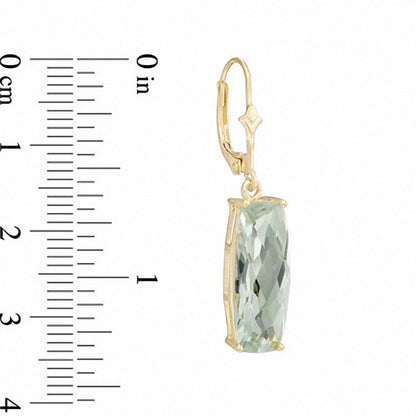 Elongated Cushion-Cut Green Quartz Drop Earrings in 10K Gold