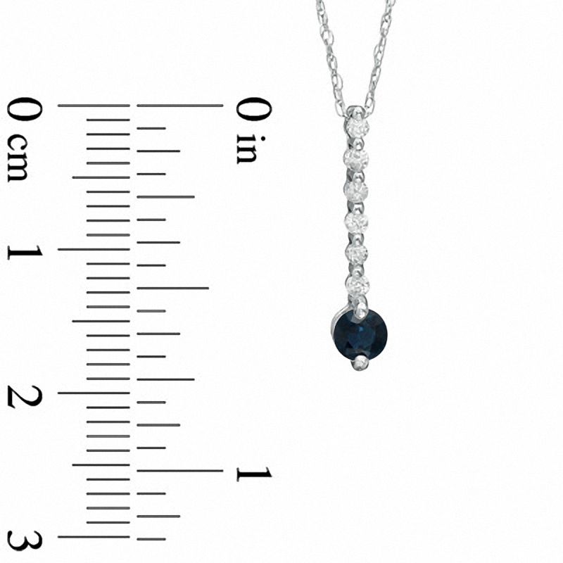 4.0mm Blue Sapphire and 0.1 CT. T.W. Natural Diamond Line Drop Pendant in 10K White Gold