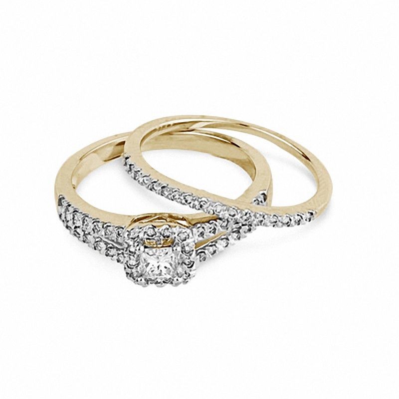 1/2 CT Princess-Cut Diamond Halo Bridal Engagement Ring Set in 14K Gold