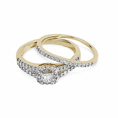 1/2 CT Princess-Cut Diamond Halo Bridal Engagement Ring Set in 14K Gold