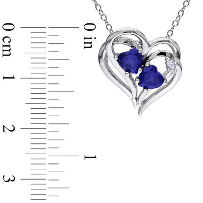 Heart-Shaped Lab-Created Blue Sapphire and Diamond Accent Double Heart Pendant in Sterling Silver