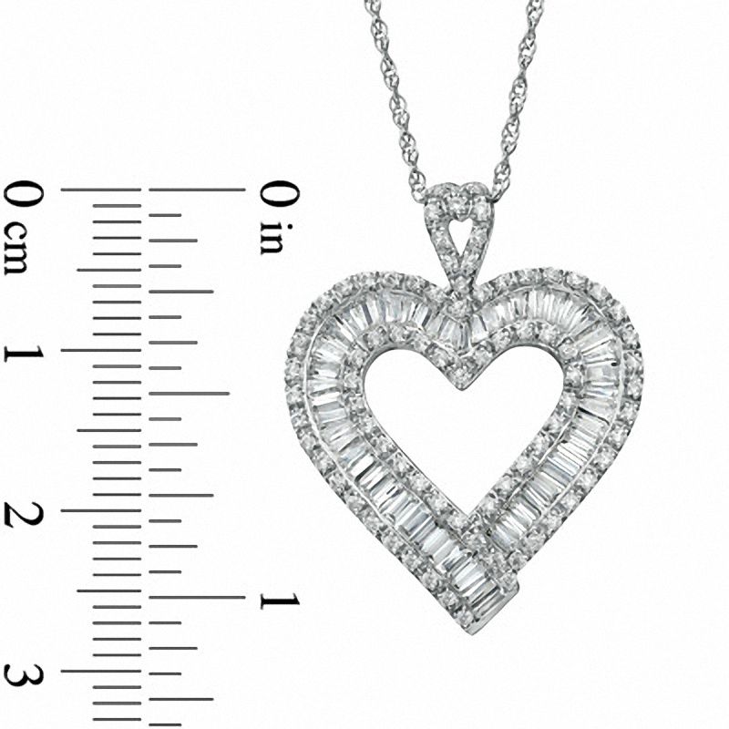 1 CT. T.W. Baguette Natural Diamond Heart Pendant in Sterling Silver