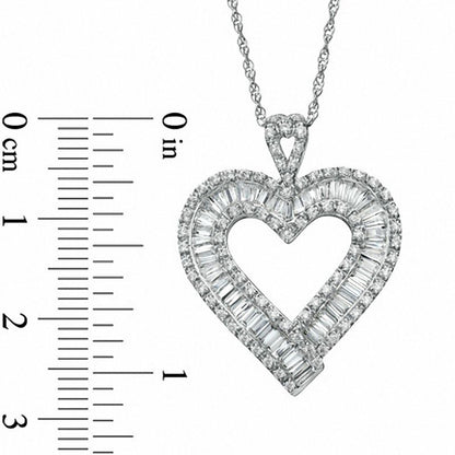 1 CT. T.W. Baguette Natural Diamond Heart Pendant in Sterling Silver