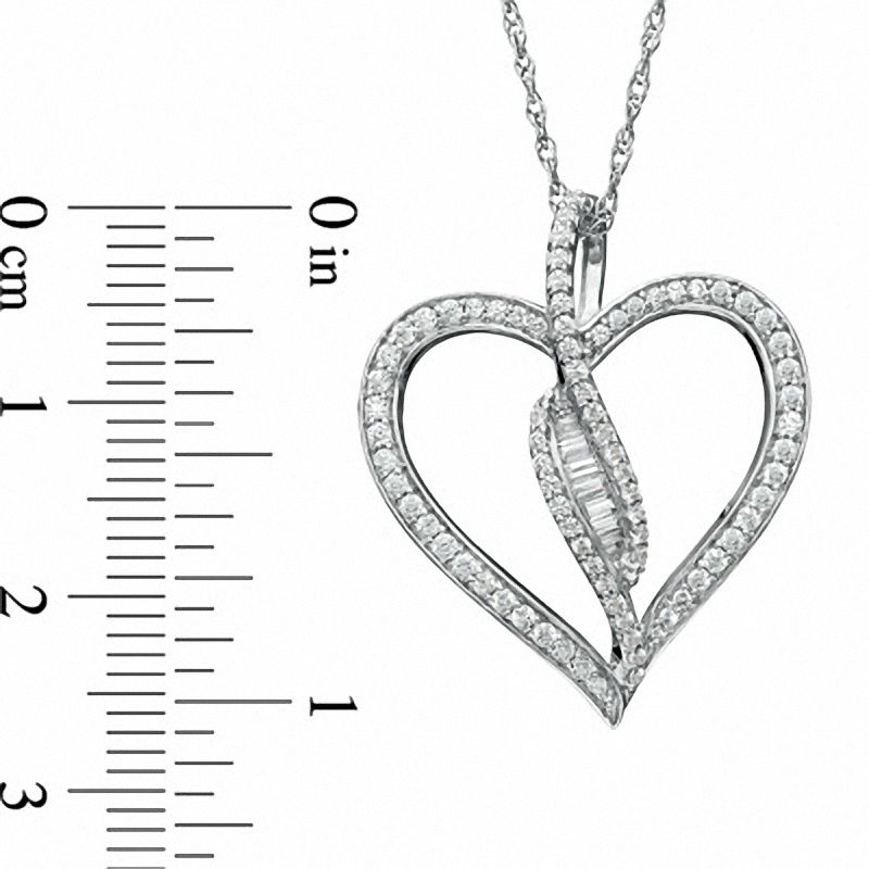 0.5 CT. T.W. Baguette Natural Diamond Bypass Heart Pendant in Sterling Silver