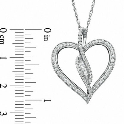 0.5 CT. T.W. Baguette Natural Diamond Bypass Heart Pendant in Sterling Silver