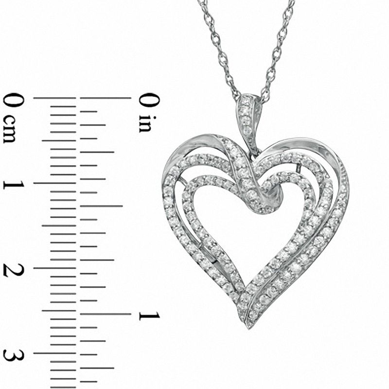 0.5 CT. T.W. Natural Diamond Triple Loop Heart Pendant in Sterling Silver