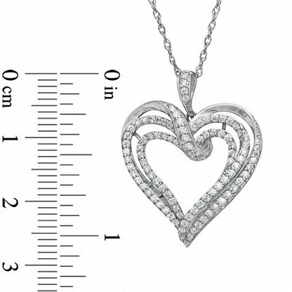 0.5 CT. T.W. Natural Diamond Triple Loop Heart Pendant in Sterling Silver